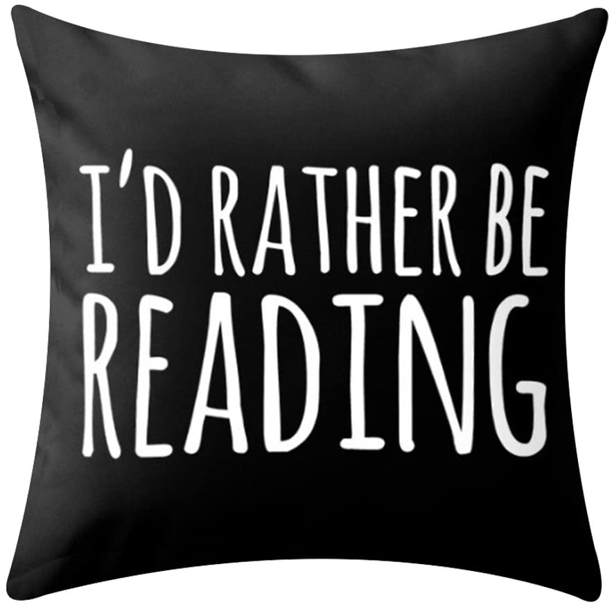 I'd Rather be Reading throw pillow case - a great gift for readers. Book pillows to give as presents to readers and bookworms. Bookworm gifts and literary-themed ideas for readers. Good gifts to give with a book. 