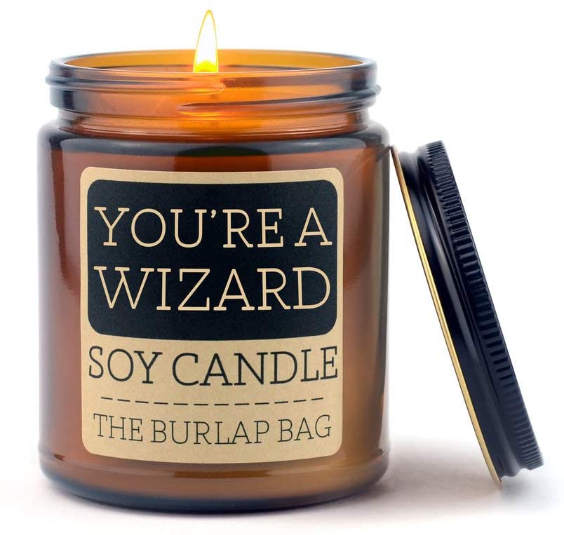 You're a Wizard soy candle is such a lovely gift for book lovers. Bookish candle gifts for book lovers. Gifts for book lovers that aren't books. Good gifts to give with a book. 