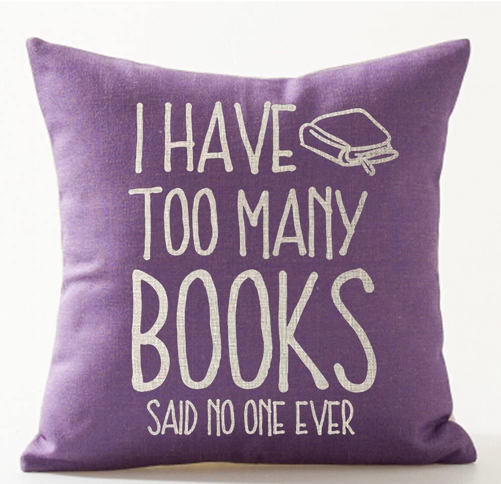 I Have Too Many Books Decorative Throw Pillow Case. Bookish pillows to give as gifts to readers. Gift basket for bookworms